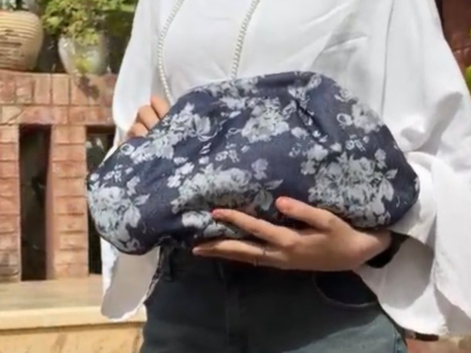 Navy Denim flowery clutch