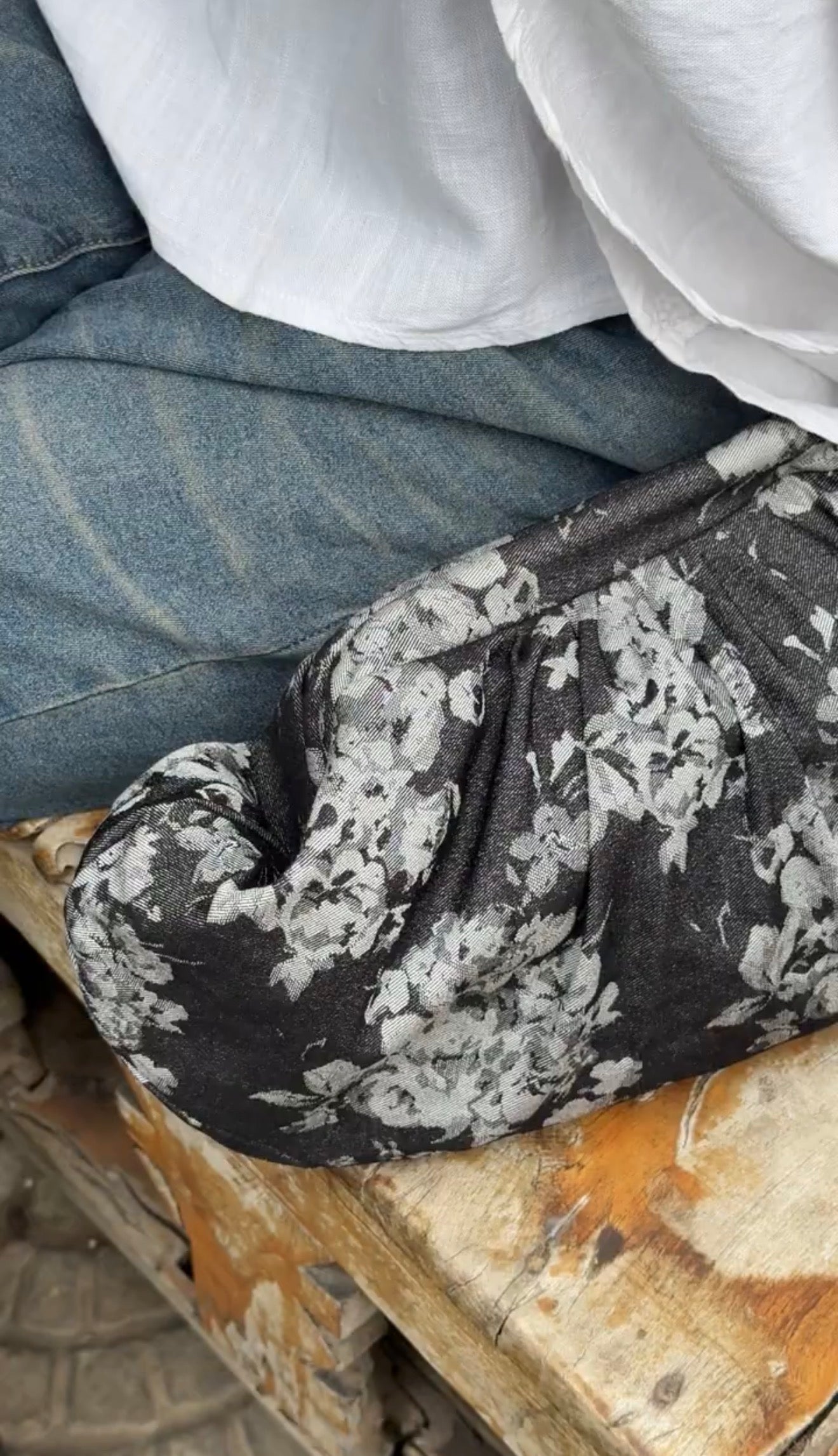 Black Denim Flowery Clutch