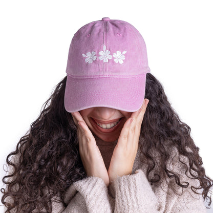 Pink Flowery Washed Cap